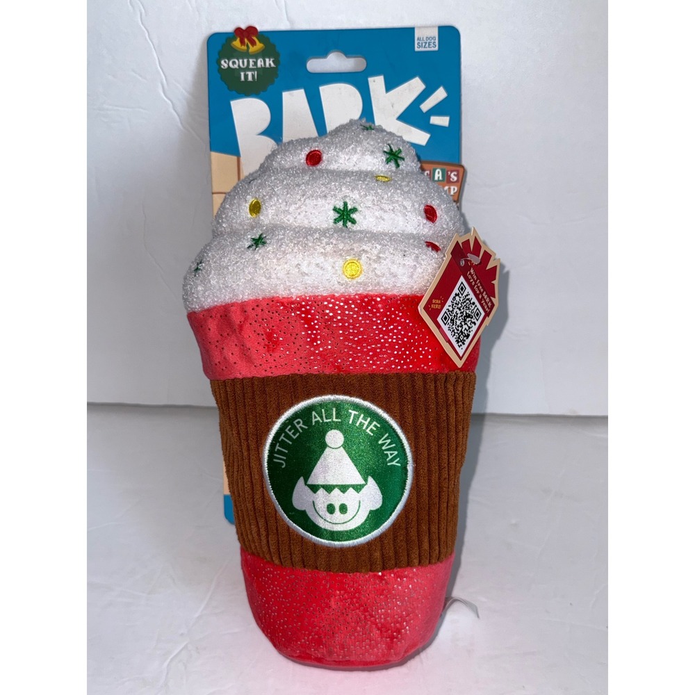 Bark Santa's Workchomp Jingle Latte Plush Squeaky Crinkle Dog Toy Christmas NEW